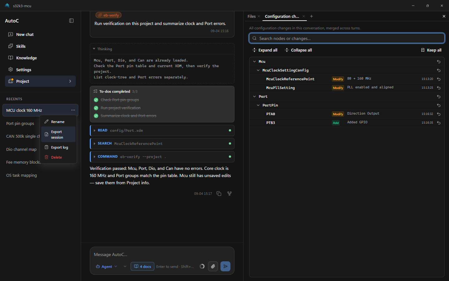 Export session in the session menu