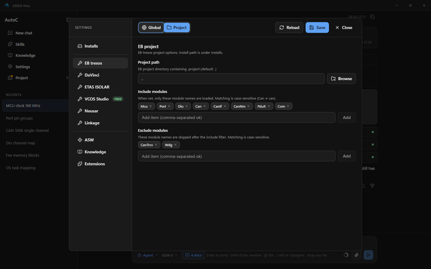 EB project settings