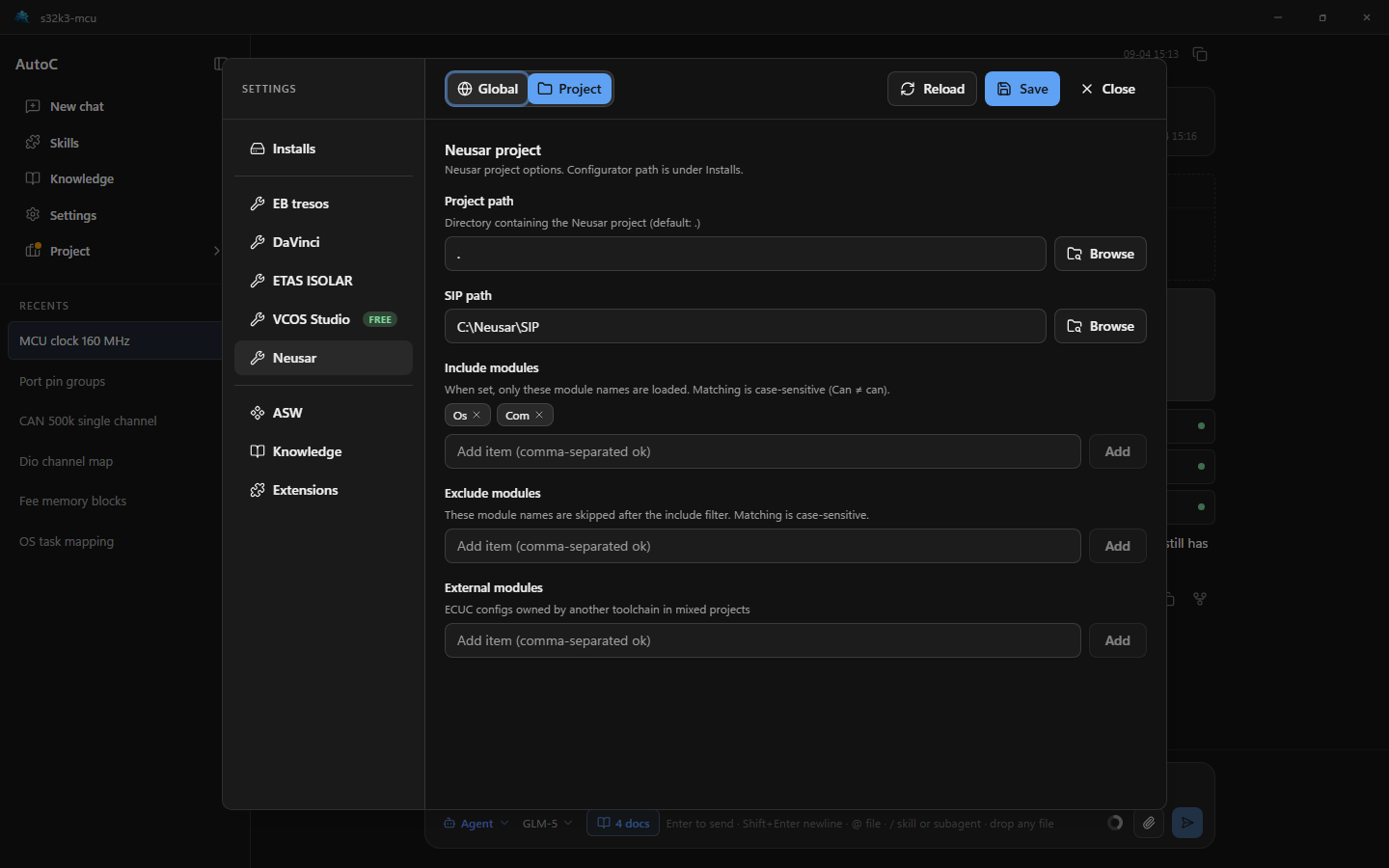 Neusar settings