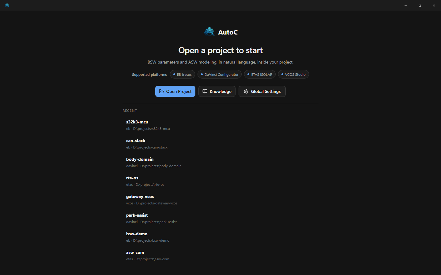 Welcome screen